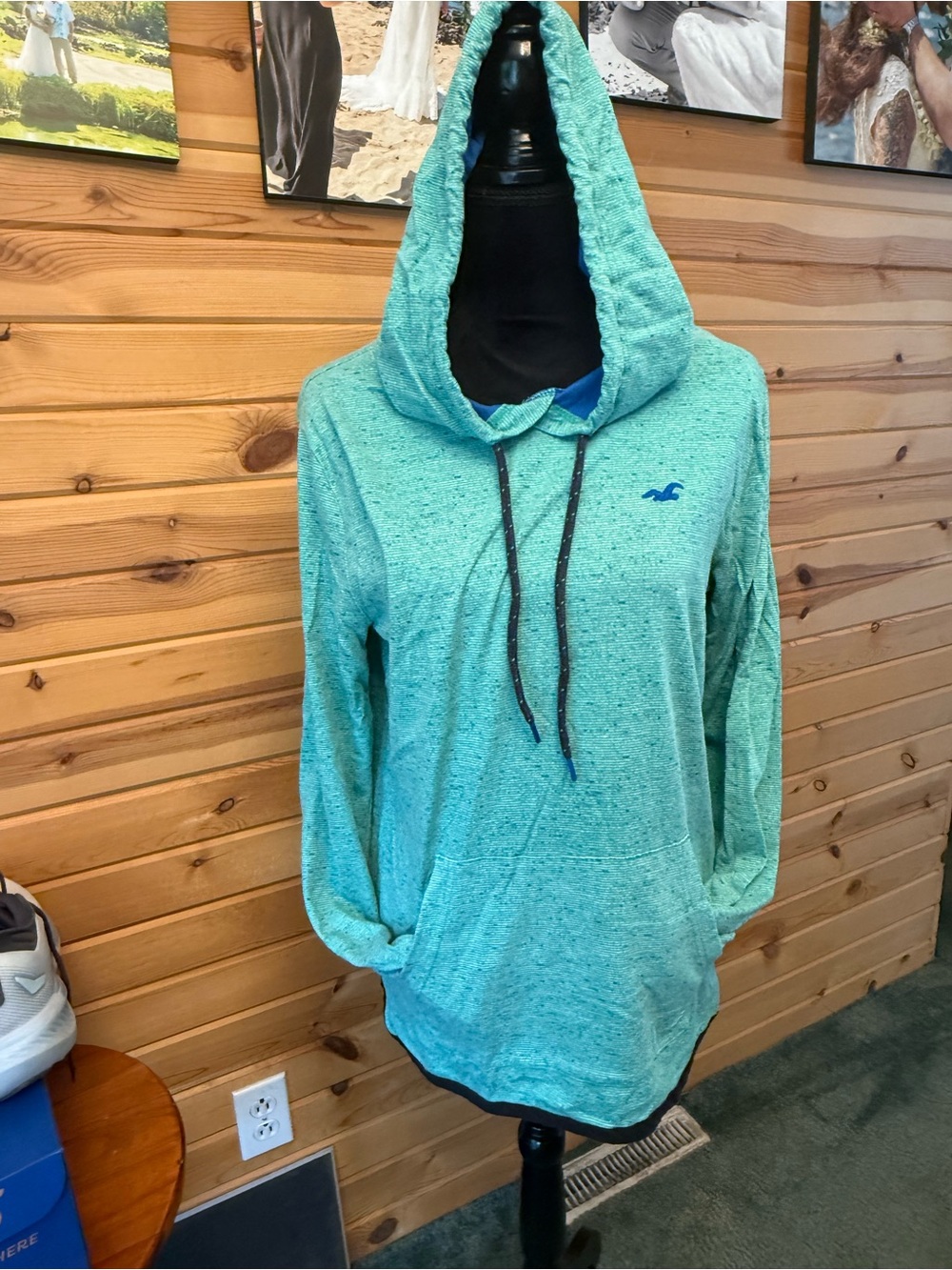 Hollister Teal Speckled Hooded Long Sleeve Pullover